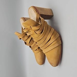Free People Mule Sandal Byron Suede Block Heel Pointed Toe Carmel Women Sz 39 9
